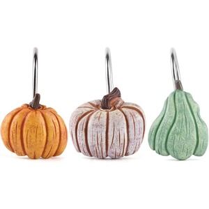 Pumpkin Shower Curtain‎ Hooks Decorative Fall Harvest Bathroom Decor Set